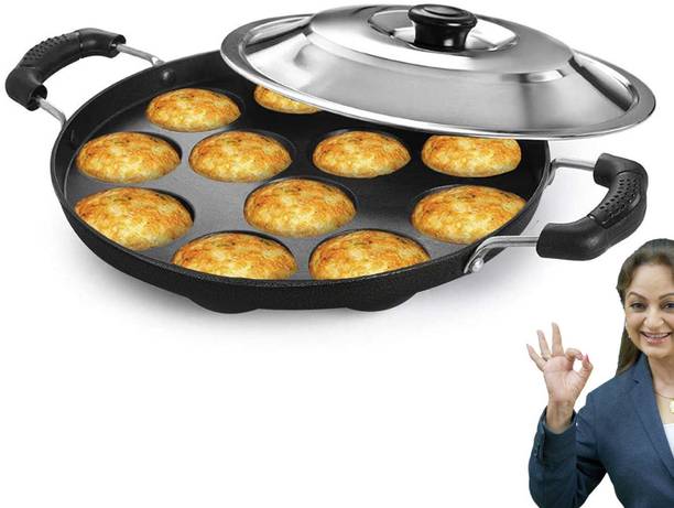 ranjeet collection Premium Appam Patra 12 Cavity with SS Lid – Non-Stick Appe Pan Healthy Cooking Microwave Idli Maker