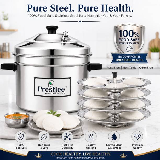 Prestlee Prestlee Premium Stainless Steel 4 Plate Idli Maker with Steamer (Silver) Standard Idli Maker