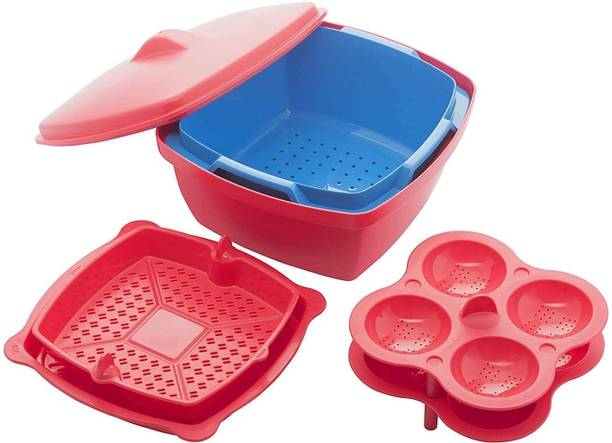 NHB BOUTIQUE Microwave Safe Plastic Idli Makers/Makes 8 Idlis Vegetable Steamer & Rice Cooker Microwave Idli Maker