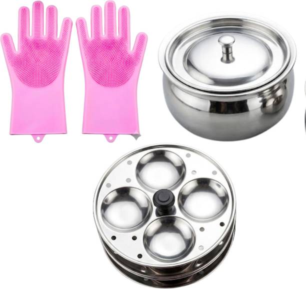 The singhal Enterprise Pot Set with 3 Idli Plates & Silicone Cleaning Gloves Combo Induction Idli Maker