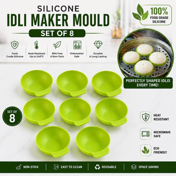 KTCOM Silicone Idli Mould Set of 8|Reusable Idli Maker Cups Microwave Safe Kitchen Microwave Idli Maker