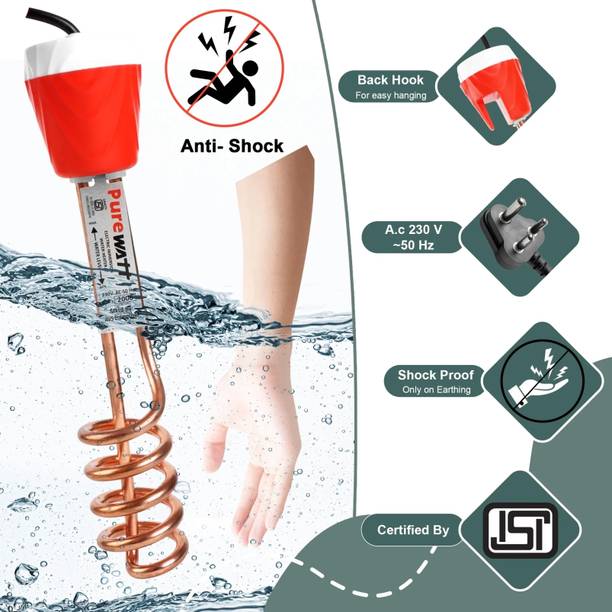 Pure Watt ISI Mark Shock-Proof & Water-Proof PWE014 Copper 2000 W Shock Proof Immersion Heater Rod