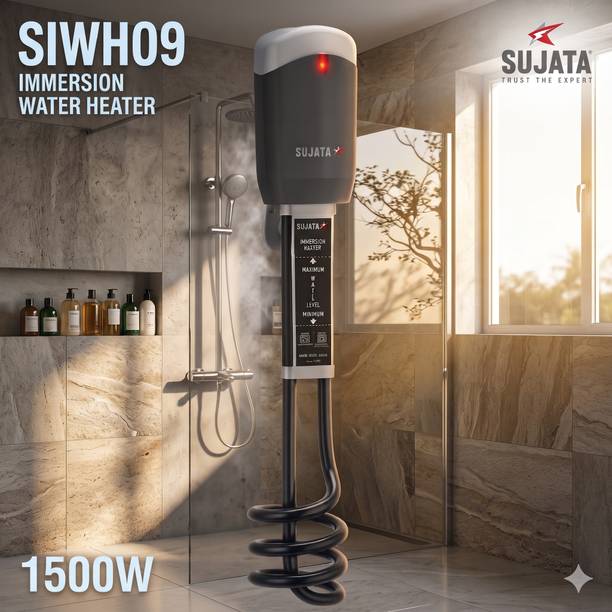 SUJATA Fast Heating Heater, Durable & Long-Lasting, 2 Years Warranty with Bucket Holder 1500 W Shock Proof Immersion Heater Rod