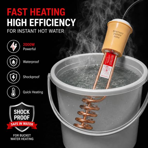 BESTHOT 2000 W Immersion Water Heater Shock-Proof & Water-Proof (Tubular) 2000 W Shock Proof Immersion Heater Rod