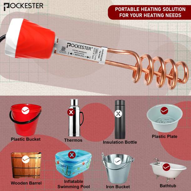 POCKESTER Immersion Rod Copper Red 1500 W Shock Proof Immersion Heater Rod