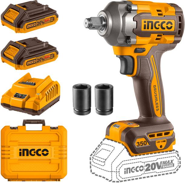 इंग्को 20V Brushless Cordless Impact Wrench 350Nm with 2 Batteries and Charger कॉर्डलेस इम्पैक्ट रिंच