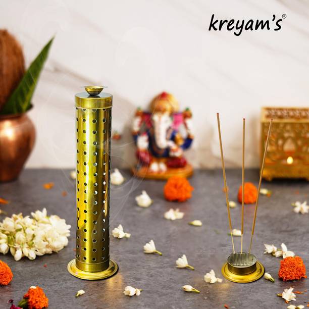 Kreyam's Incense Stick Agarbatti Stand With Ash Catcher & Dhoop Holder Stainless Steel Incense Holder