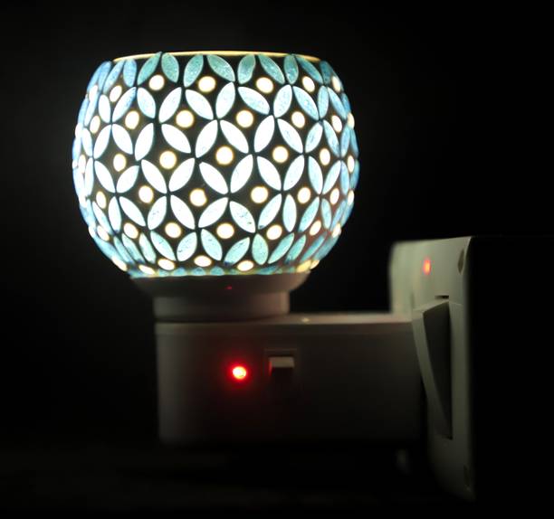 Radhey Radhey Electric Kapoor Dani for Home,Office with On/Off Switch & Night Lamp,Smoke Free Ceramic Incense Holder