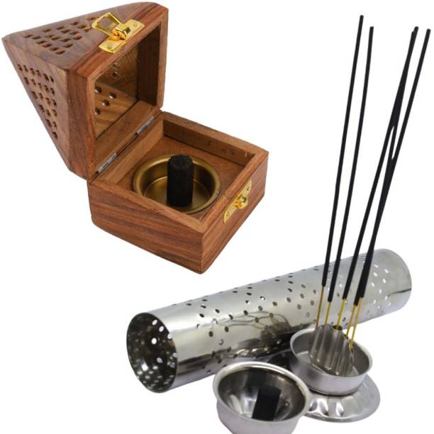 DigiRake Wooden, Stainless Steel Incense Holder Set