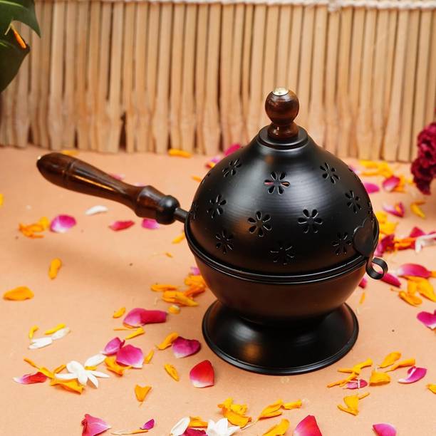 Actrovax Charcoal Incense Burner with Wooden Handle for Puja, Home Cast Iron Incense Holder