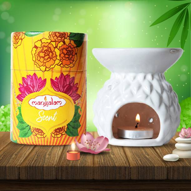 MANGALAM Ceramic Diffuser Burner With Tea Light Candle And Camphor - Pack of 1 Ceramic Incense Holder