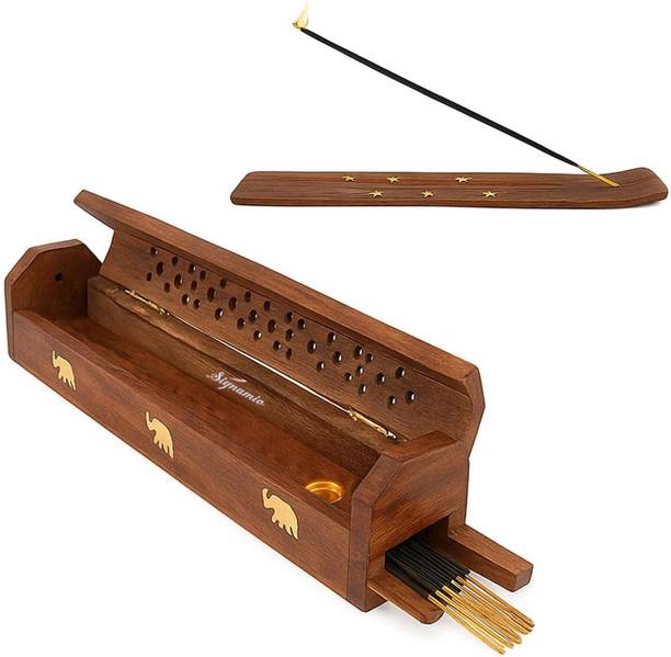 Signamio 2pcs Wooden Horizontal Mini Agarbatti and Dhoop Holder Wooden Incense Holder