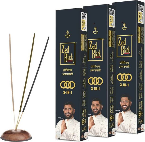 Zed Black Premium 3-in-1 Incense Sticks for Everyday Use Long Lasting (Pack of 3) 3in1