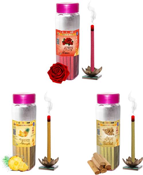 Shankh Rose, Pineapple & Sandal Dhoop Stick 120 gram (40+40+40) Fragrances Rose, Pineapple, Sandal (Chandan)