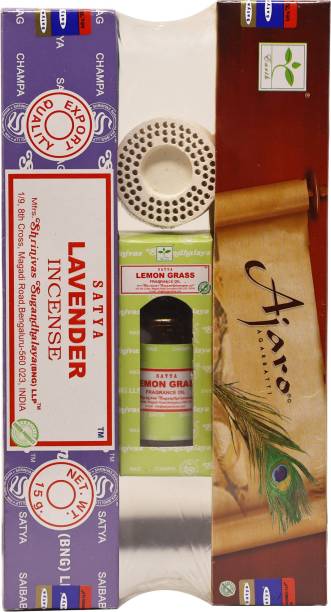 Earth Satya Incense Agarbatti Sticks & Aroma Oil 30 ML with Free Incense Stand | Ajaro, Christmas Tree, Lavender, Vanilla Sticks, Lemongrass Fragrance Aroma Oil