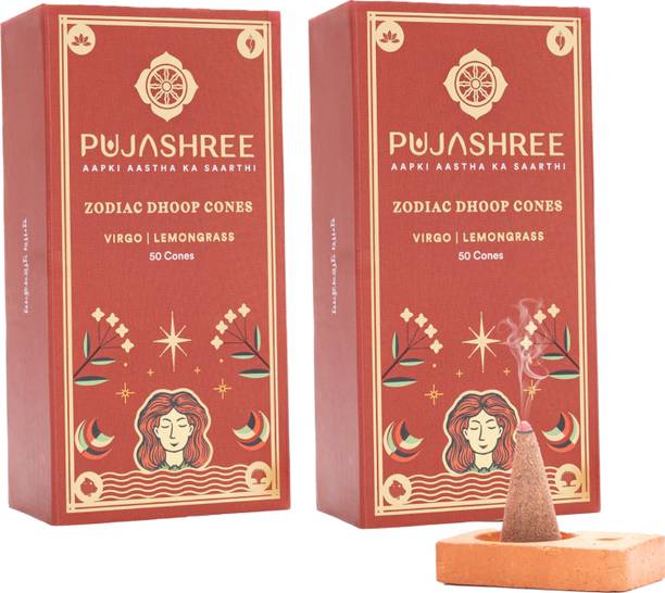 Pujashree 100% Pure Natural Zodiac Dhoop Cones Dhup Combo Pack Lemon Grass Incense Dhoop Puja Agarbatti Dhop, Home Fragrance Fresh Aroma, Mandir Temple, Pooja Samagri, (Virgo)