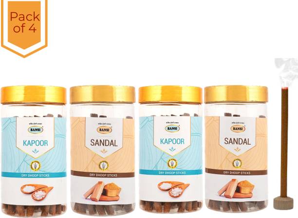 BANSI Sandal & Kapoor Premium Dry Dhoop Sticks for Puja Bliss (100g) Chandan, Camphor