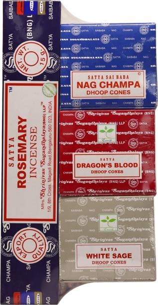 Earth Satya Incense Stick and Dhoop Cone Set For Puja Rosemary Sticks | Nag Champa, White Sage, Dragons Blood Dhoop Cone