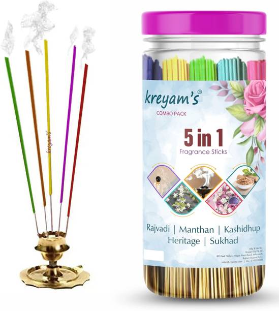 Kreyam's Incense Sticks Variety Pack For Puja Meditation And Negative Energy agarbatti rose, heritage, kashidhup, heritage, Sukhad For Pooja Items