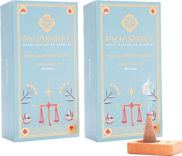 Pujashree 100% Pure Natural Zodiac Dhoop Cones Dhup Combo Vanila Floral Incense Agarbatti Puja Dhoop Cones, Home Fragrance Fresh Aroma, Mandir Temple, Pooja Samagri, (Libra)