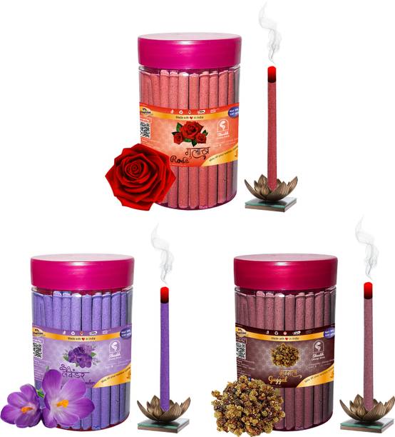 Shankh Rose, Lavender & Guggal Dhoop Stick Pack of 300 gm (100 + 100 + 100) Fragrances Rose, Lavender, Guggal