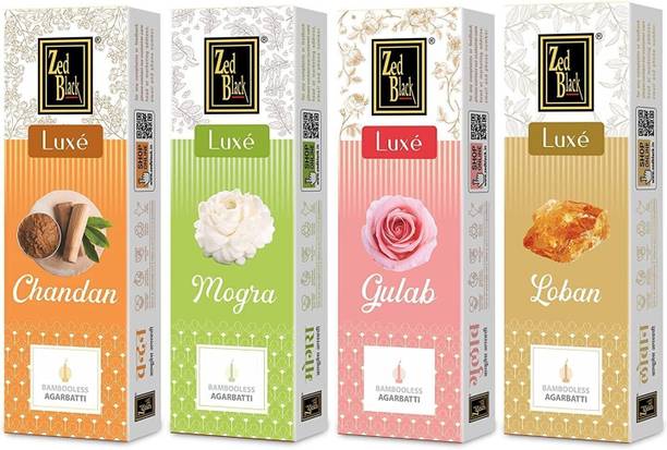 Zed Black Bamboo Less Luxe Series Incense Sticks (Approx 70Agarbatti Sticks Per Pack) Chandan, Gulab, Loban, Mogra
