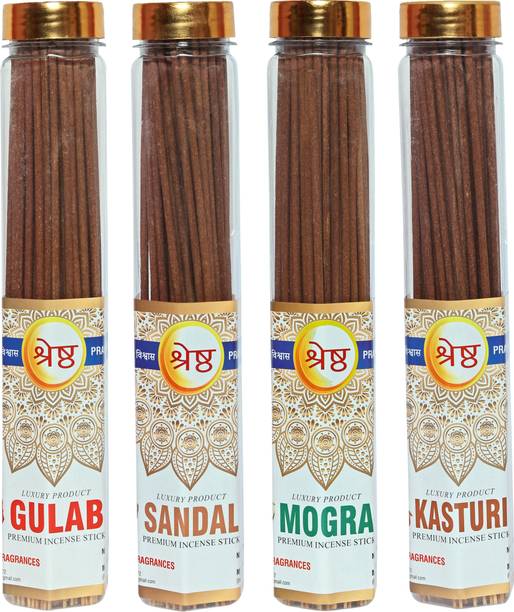 श्रेषता इन्सेंस स्टिक्स अगरबत्ती गुलाब / रोज़, चंदन / सैंडल, कस्तूरी, मोगरा अगरबत्ती