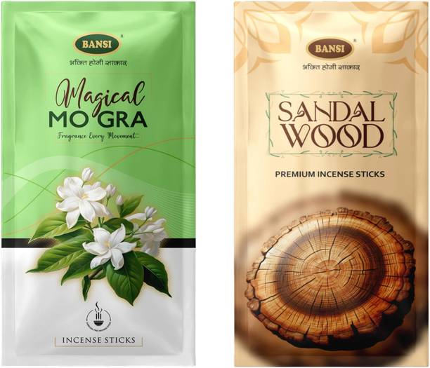 बांसी Chandan & Mogra Agarbatti | Charcoal-Free, Long-Lasting Incense for Pooja अगरबत्ती