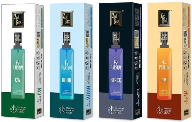 Zed Black Premium Parfum Alluring Fragrance Dhoop Sticks, (Pack of 4) Dhoop Sticks fragrances - CW, Aqua, Black, and 1M