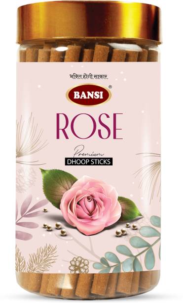 BANSI Pooja Dhoop Sticks Premium Gulab/Rose Jar 100Gms|Bambooless |Charcoal Free Gulab