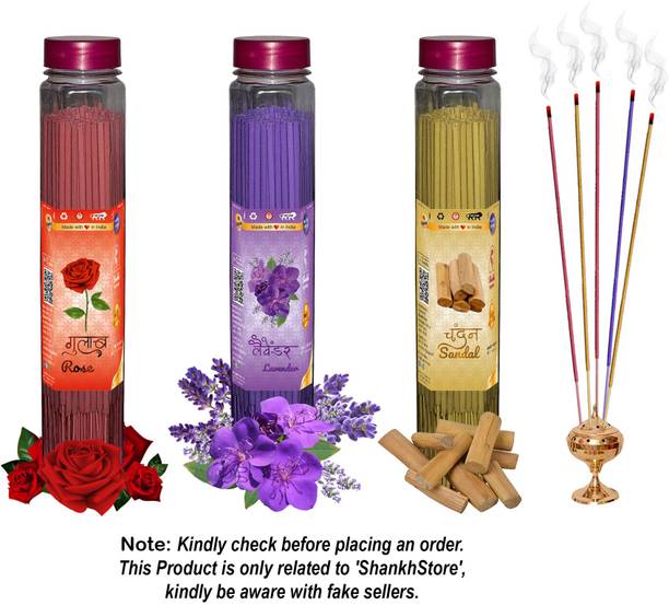 Shankh Rose, Lavender & Sandal (Chandan) Agarbatti (Incense Stick) Pack of 300 gram (100 + 100 + 100) Fragrances Rose, Lavender, Sandal (Chandan)