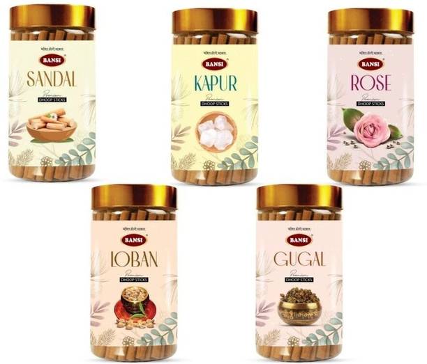 BANSI Gugal, Loban, Rose, Sandal, Kapur Dry Dhoop Sticks Guggal, Loban, Gulab, Chandan, Kapoor