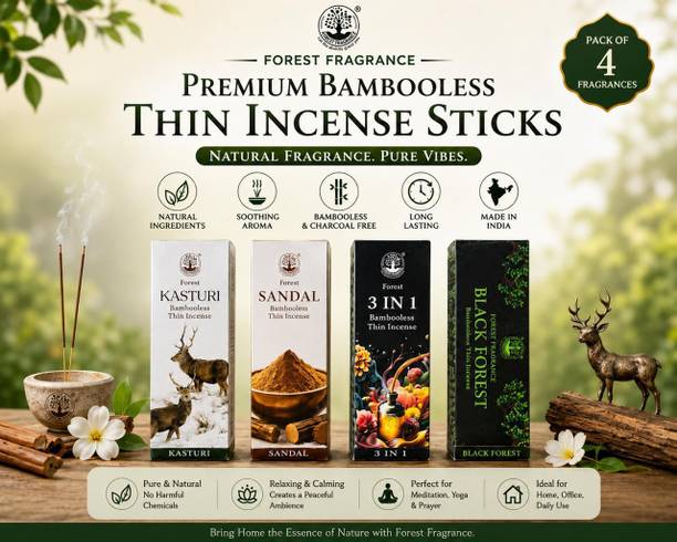 Forest Fragrance PREMIUM BAMBOLESS COMBO PREMIUM FRAGRANCE, 3 IN 1, BLACK FOREST, CHANDAN, SANDAL, KASTURI