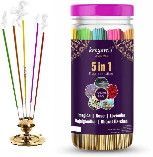 Kreyam's luxurious Incense Stick Collection For Puja And Negative Energy Remover Agarbatti Imegica, Rose, Lovendar, Rajnigandha, Bharat Darsan 240 Incense Sticks