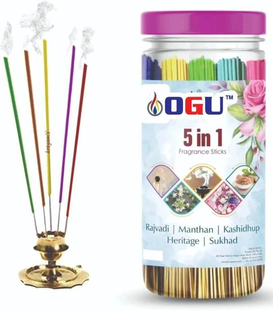 OGU luxurious Incense Stick Collection For Negative Energy Remover Agarbatti 5 in 1 Rajvadi, Manthan, Kashidhup, Heritage,Sukhad Pooja Item