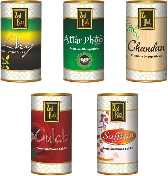 Zed Black Premium Incense Sticks Tin Deep Chandan , Deep Gulab , Arij , Attar Phool & Saffron Natural Dhoop Batti