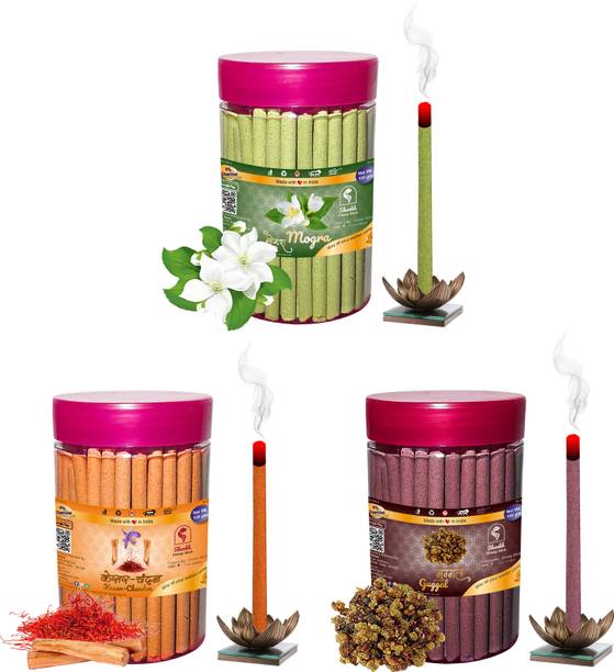 Shankh Mogra, Kesar Chandan & Guggal Dhoop Stick Pack of 300 gm (100+100+100) Fragrance Mogra, Kesar Chandan, Guggal