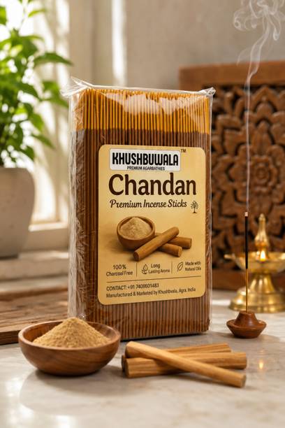 Khushbuwala Premium Chandan Agarbatti - incense sticks 0% Charcoal Calming fragrance Sandalwood