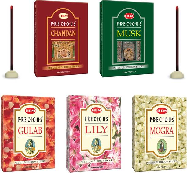 Hem Precious 5 Variant Assorted Agarbatti for Pooja, Freshness, Meditation, Puja Room Items for Aromatic Environment