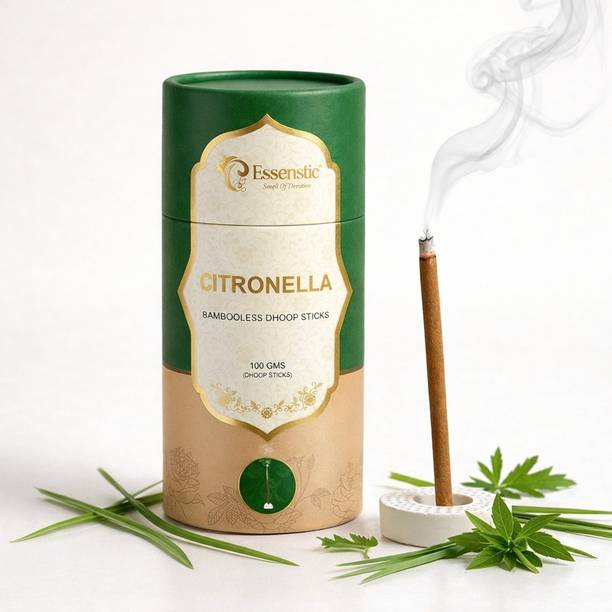 Essenstic 100% Natural Mosquito Repellent Dhoop Sticks | Bambooless Organic Dhup Batti | Chemical Free Citronella Incense Sticks