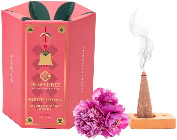 Pujashree 2 Inch 100% Pure & Natural Mishti Padma Incense Cones Floral Dhoop Agarbatti Sweet Floral Aroma, Handrolled Dhoop Dhup, Pooja Aggarbatti, For Puja, Home, Mandir