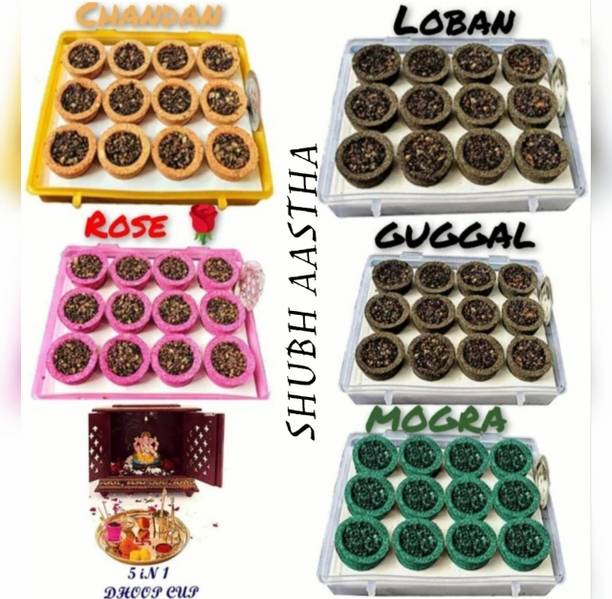 Shubh Aastha SAMBRANI CUP Rose Sandalwood (Chandan) Mogra Loban Guggal Chandan, Sandalwood, Rose (Gulab), Loban, Guggal, Mogra (Jasmine)