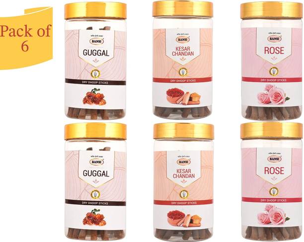 BANSI Natural Rose, Gugal & Kesar Chandan Dry Dhoop Sticks Guggal, Gulab, Kesar Chandan