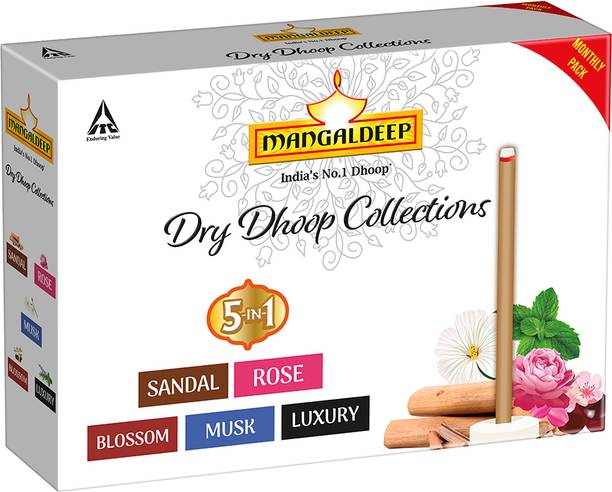 MANGALDEEP Dry Dhoop Sticks 5in1 Collections - bamboless incense (5 fragrances) 5in1