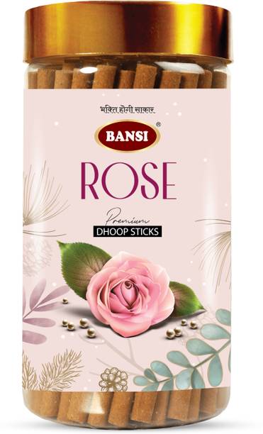 बंसी Pooja Dhoop Sticks Premium Gulab/Rose Jar 100Gms|Bambooless |Charcoal Free अगरबत्ती