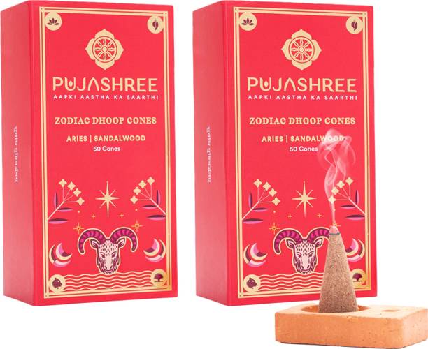 Pujashree 100% Pure & Natural Zodiac Dhoop Cone Dhup Combo Pack Chandan Incense Agarbatti Puja Dhoop Cones, Home Fragrance Fresh Aroma, Mandir Temple, Pooja Samagri, (Aries)
