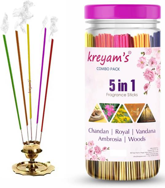 Kreyam's Extra Rich and attractive collection Incense Stick Agarbatti Chandan,, Royal,, Vandana,, Ambrosia,, Woods 225 Incense sticks Pooja Items