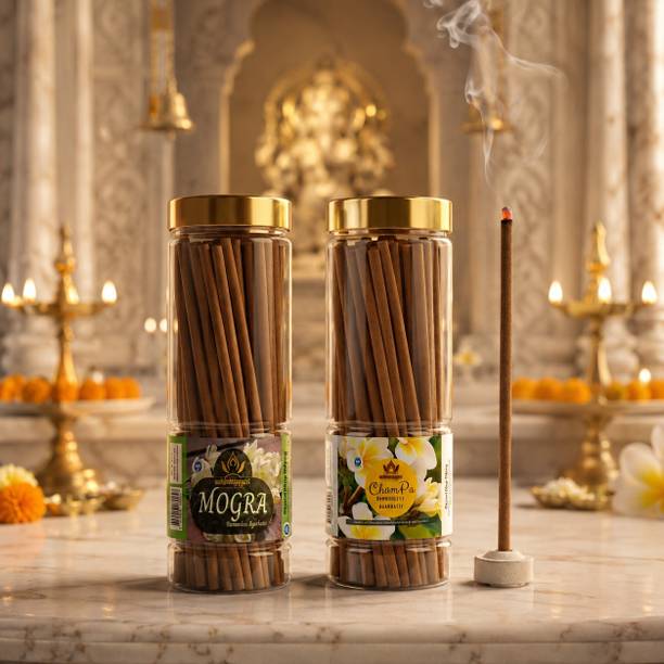 Aadishaktigayatri Combo Pack of Mogra and Champa (2 jar of 250 gm each) Bamboo less dhoop Mogra (Jasmine), Champa, Chandan (Sandalwood) and Sambrani