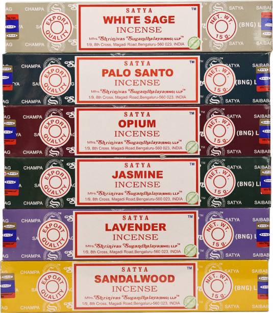 Earth Satya Assorted Incense Stick For Puja and Home Opium Lavender Sandalwood Jasmine, Palo Santo, White Sage Fragrance Sticks
