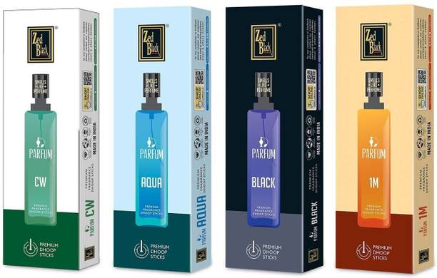 Zed Black Premium Parfum Alluring Fragrance Dhoop Sticks, (Pack of 4) Dhoop Sticks fragrances - CW, Aqua, Black, and 1M